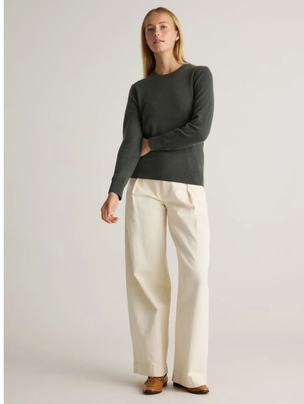 Quince 100% Cashmere Crew Neck Sweater Sz L In Moss NWOT - Picture 2 of 11